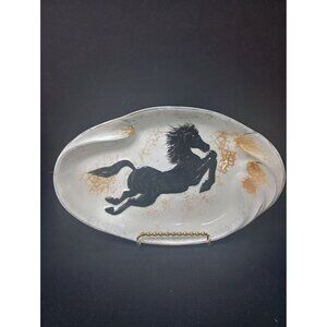 Vintage Mid Century Ceramic  Black Stallion Trinket Dish or Ashtray